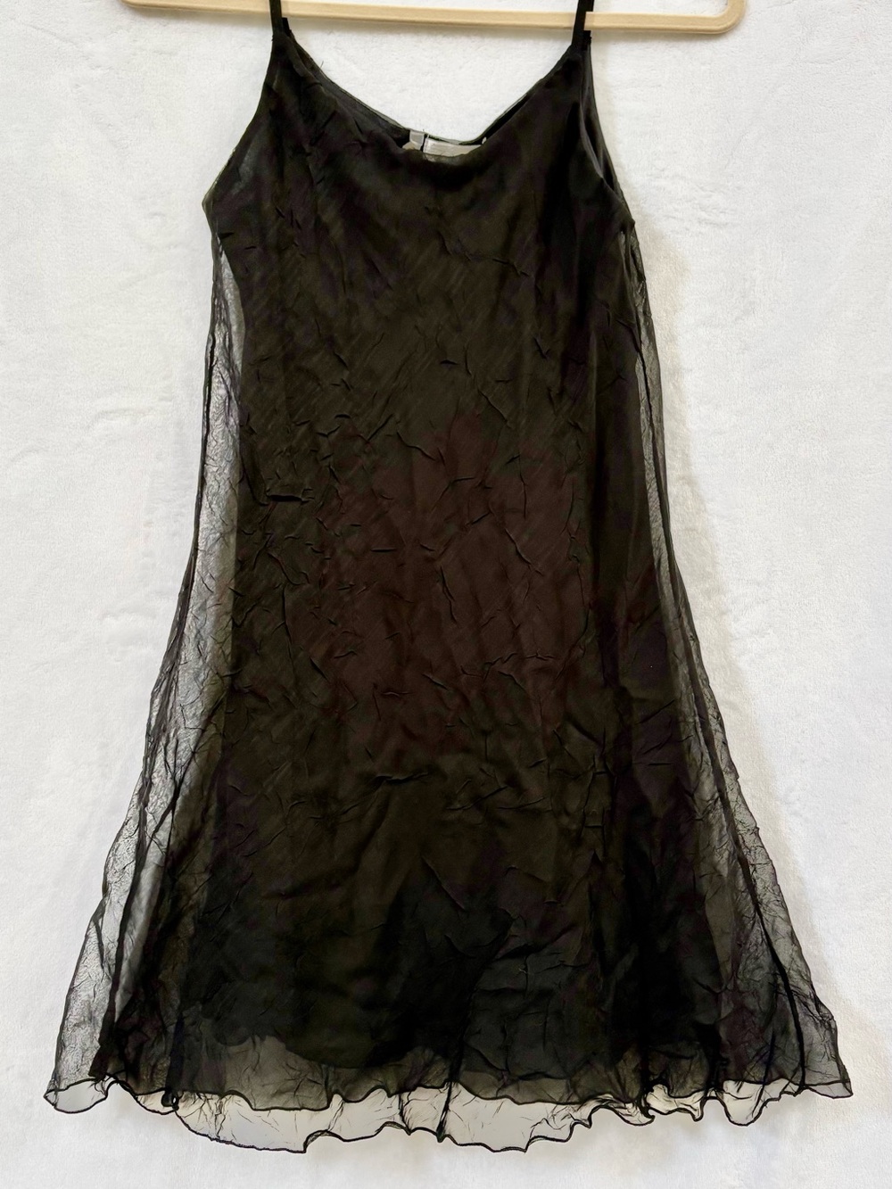 Zaff Black Sheer Mini Slip Dress with Ruffled Hem